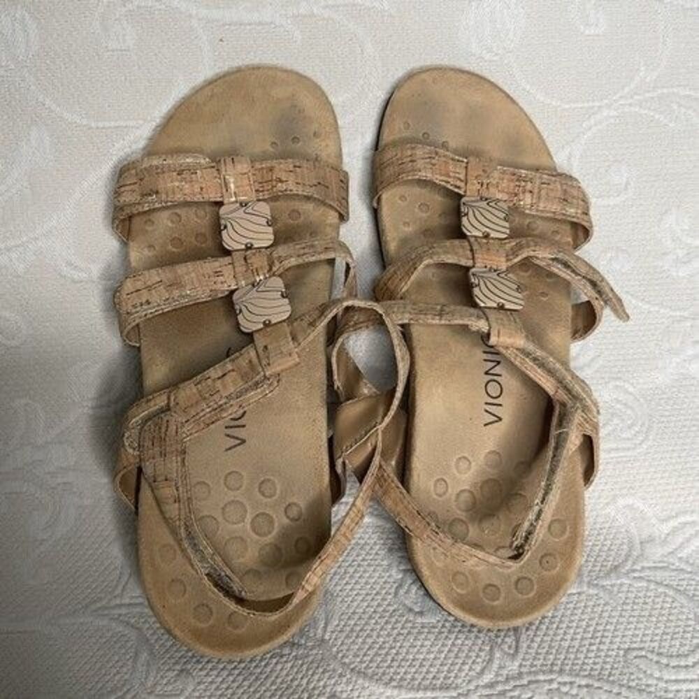 Vionic Amber/Tan/Gold Foil Accents Cork‎ Look Slingback Sandals Women 9 China
